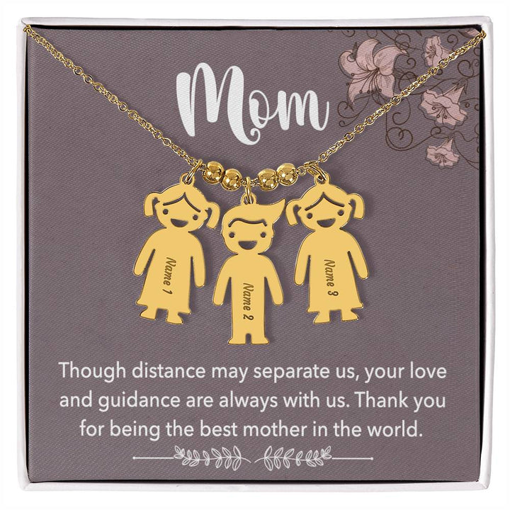 Mom, Though Distance May Separate Us, Your Love &amp; Guidance Are Always With Us Kid Charm Necklace – Gift for Mom