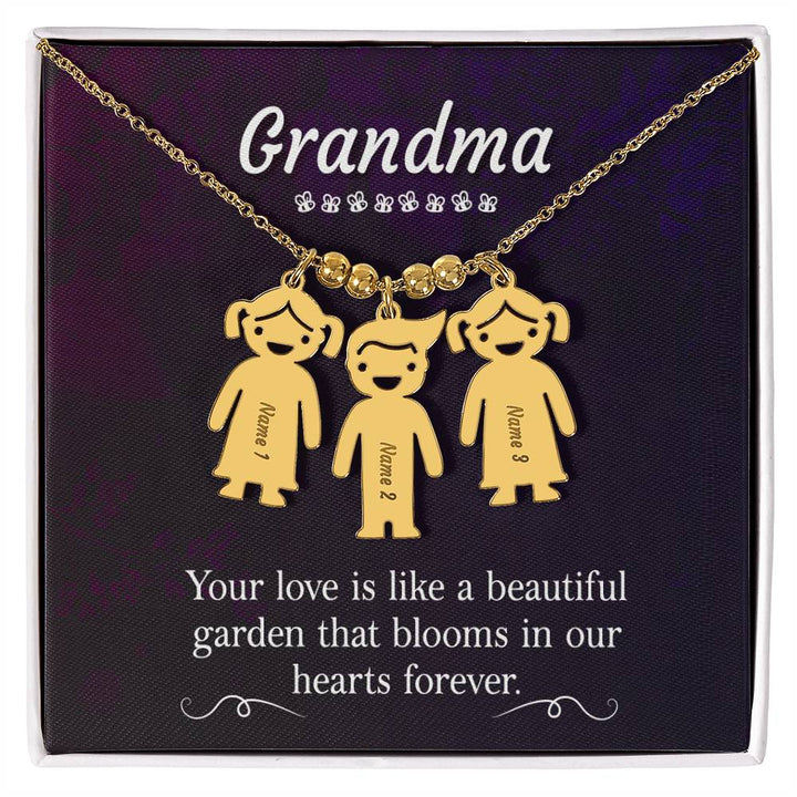 Grandma, Your Love Is Like A Beautiful Garden That Blooms In Our Hearts Forever Kid Charm Necklace – Gift for Grandma
