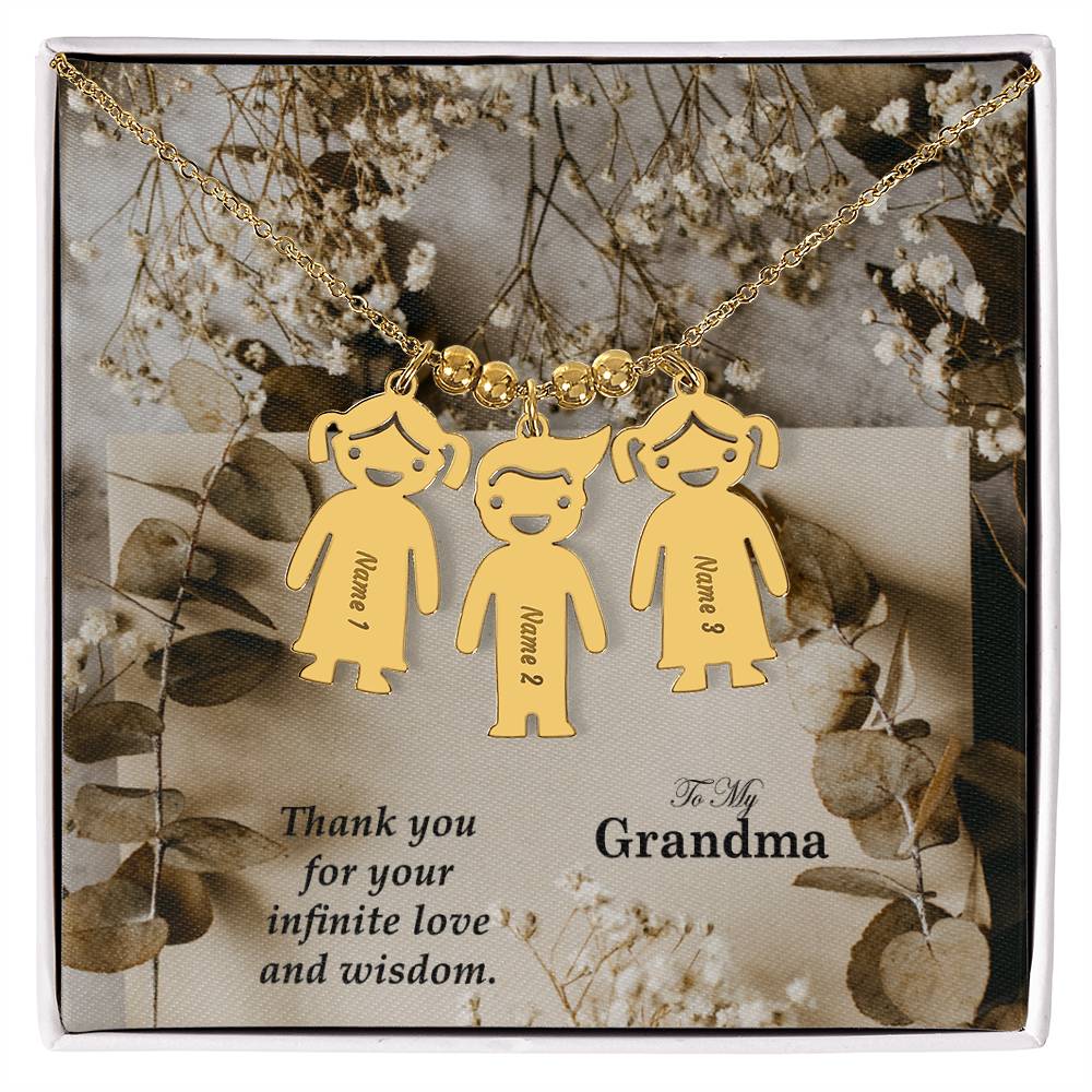 To My Grandma, Thank You For Your Infinite Love &amp; Wisdom Kid Charm Necklace – Gift for Grandma