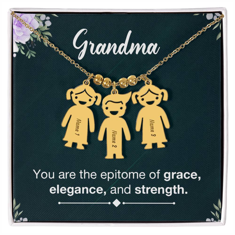 Grandma, You Are The Epitome Of Grace, Elegance, & Strength - Kid Charm Necklace (w/MC) - Gift for Grandma