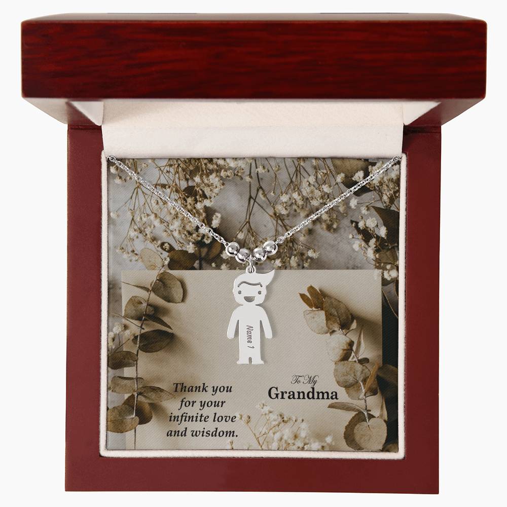 To My Grandma, Thank You For Your Infinite Love &amp; Wisdom Kid Charm Necklace – Gift for Grandma