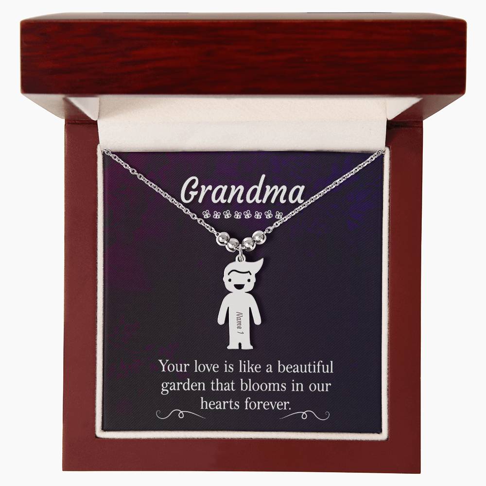 Grandma, Your Love Is Like A Beautiful Garden That Blooms In Our Hearts Forever - Kid Charm Necklace (w/MC) - Gift for Grandma