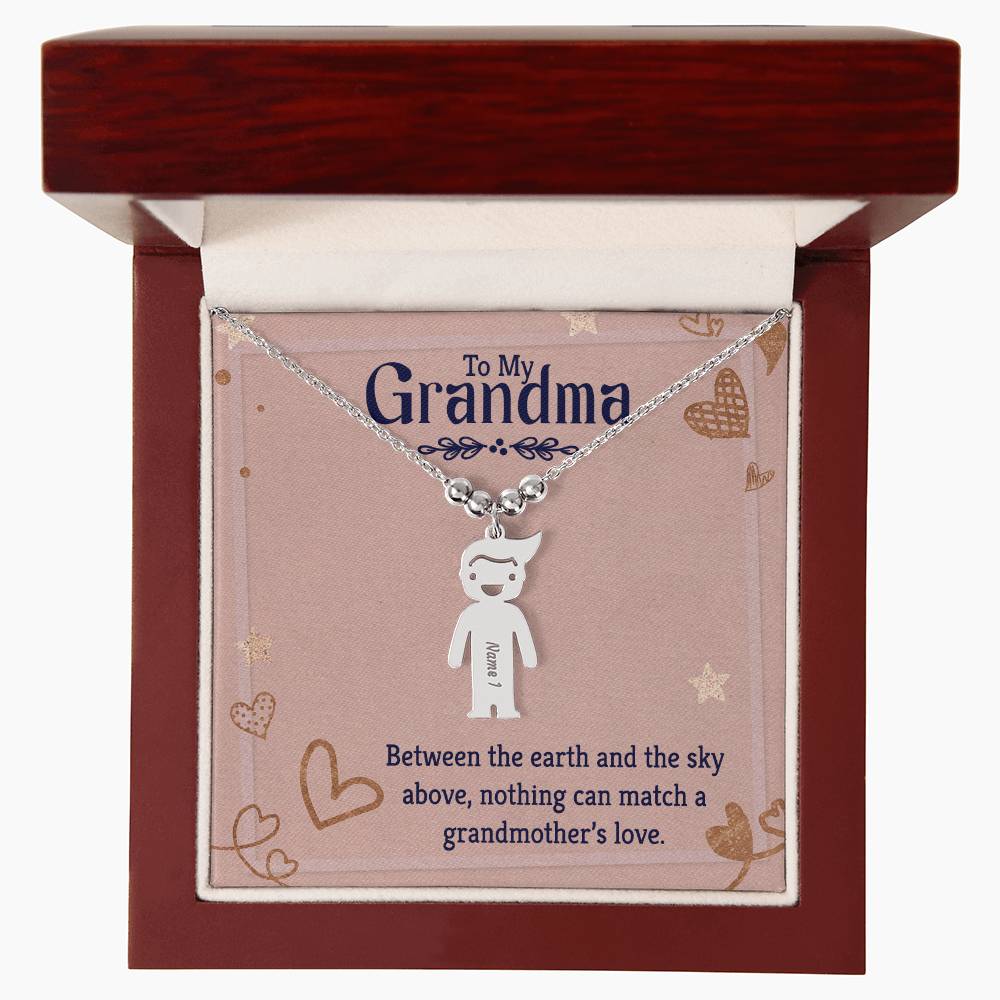 To My Grandma, Between The Earth & The Sky Above, Nothing Can Match A Grandmother's Love - Kid Charm Necklace (w/MC) - Gift for Grandma