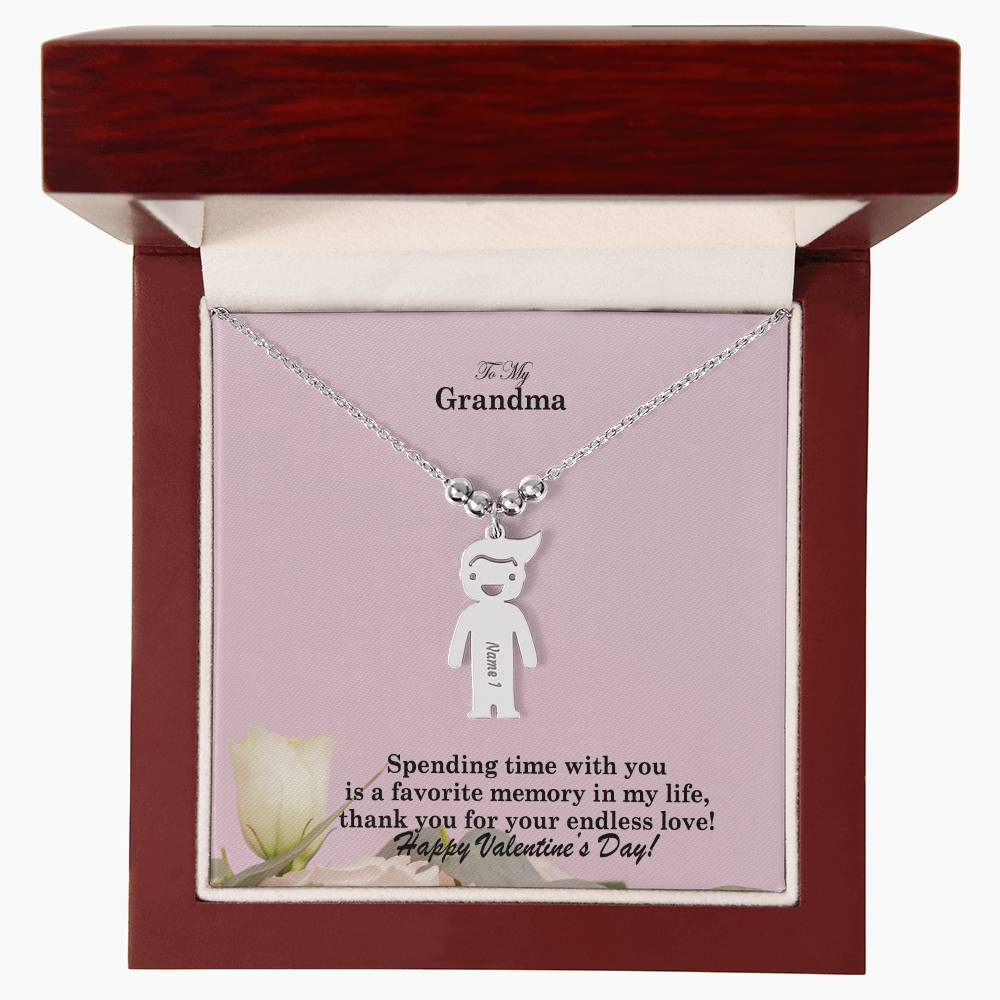 To My Grandma, Spending Time With You Is A Favorite Memory In My Life, Thank You For Your Endless Love! - Kid Charm Necklace (w/MC) - Gift for Grandma