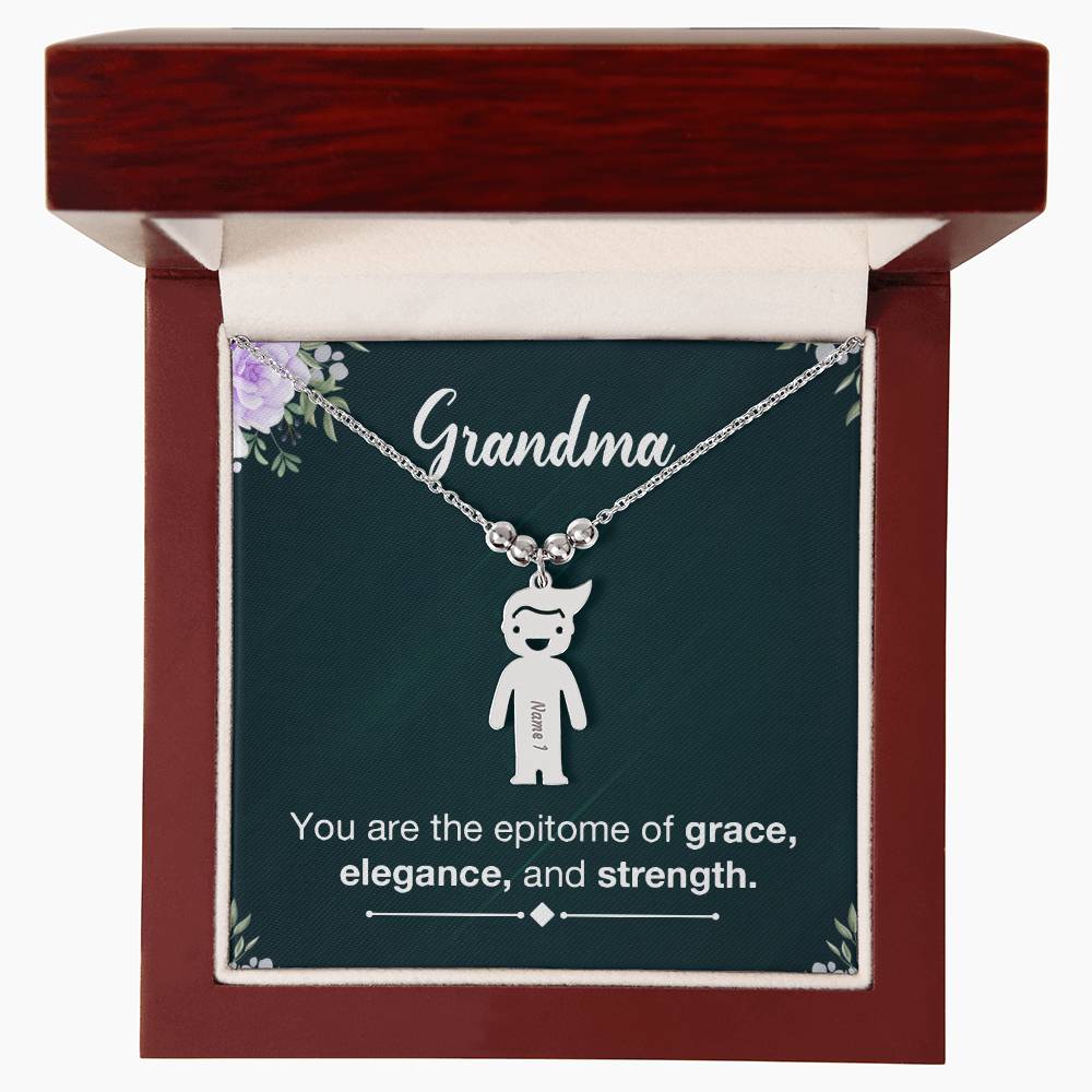 Grandma, You Are The Epitome Of Grace, Elegance, & Strength - Kid Charm Necklace (w/MC) - Gift for Grandma