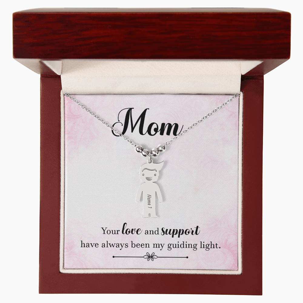 Mom, Your Love & Support Have Always Been My Guiding Light - Kid Charm Necklace (w/MC) - Gift for Mom