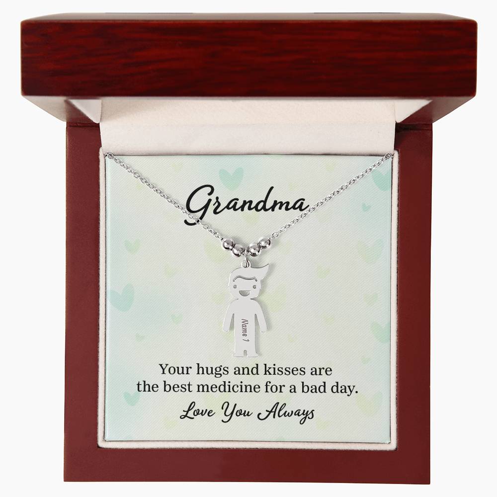 Grandma, Your Hugs &amp; Kisses Are The Best Medicine For A Bad Day – Kid Charm Necklace – Gift for Grandma