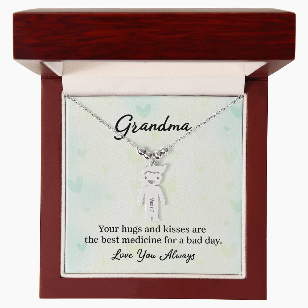 Grandma, Your Hugs & Kisses Are The Best Medicine For A Bad Day - Kid Charm Necklace (w/MC) - Gift for Grandma