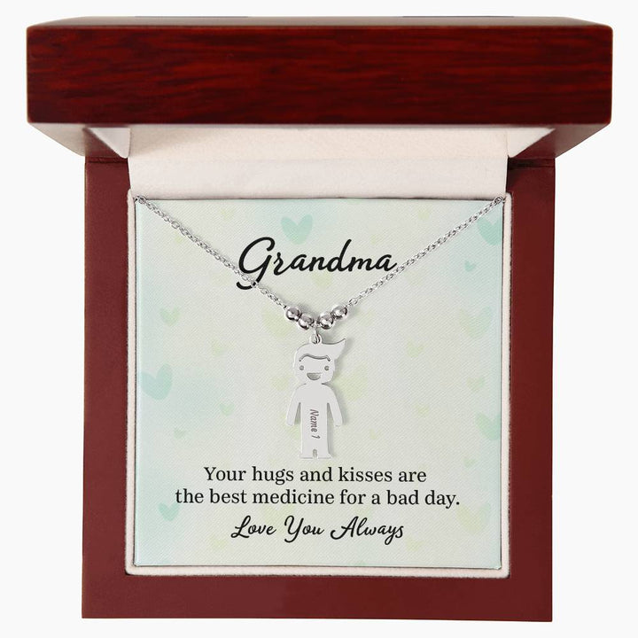 Grandma, Your Hugs &amp; Kisses Are The Best Medicine For A Bad Day – Kid Charm Necklace – Gift for Grandma
