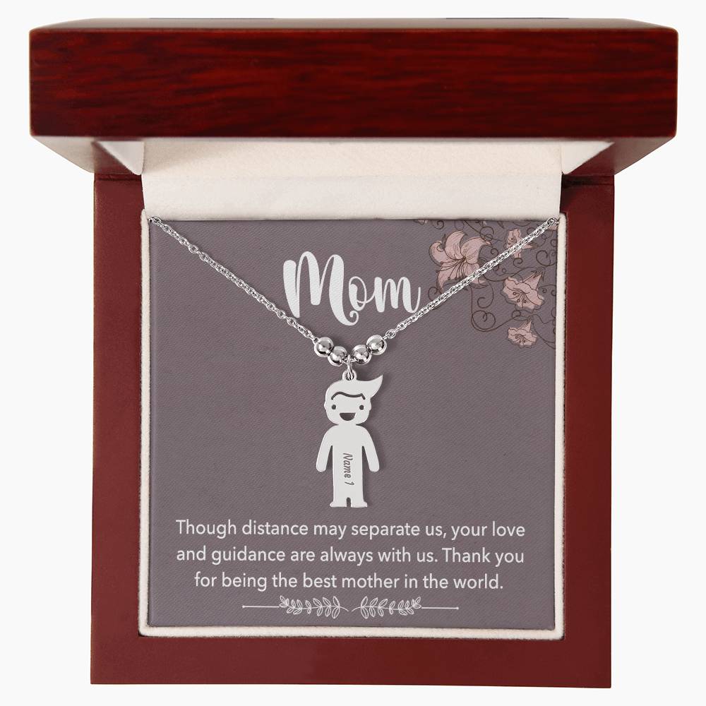 Mom, Though Distance May Separate Us, Your Love & Guidance Are Always With Us - Kid Charm Necklace (w/MC) - Gift for Mom