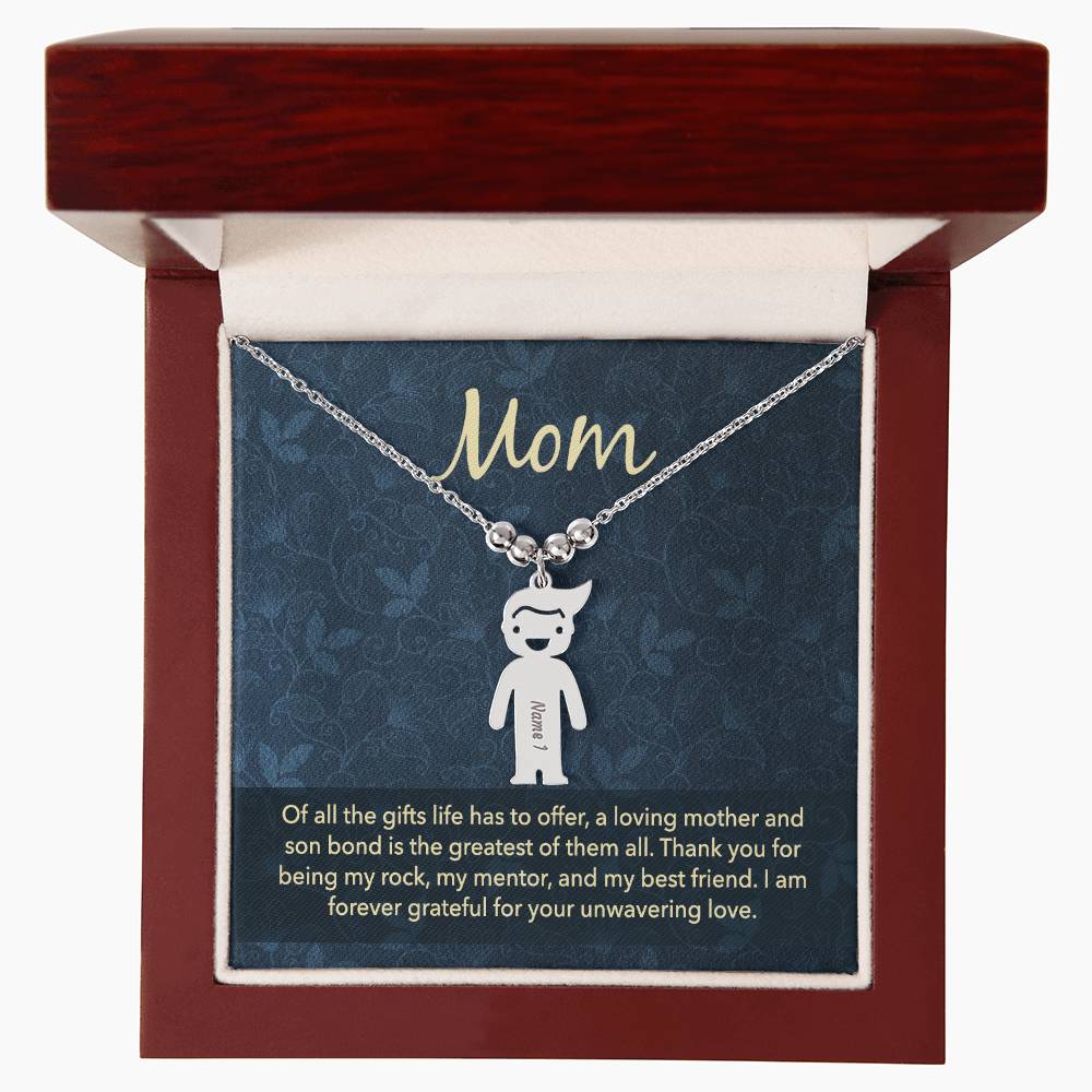 Mom, Of All The Gifts Life Has To Offer, A Loving Mother & Son Bond Is The Greatest Of Them All - Kid Charm Necklace (w/MC) - Gift for Mom