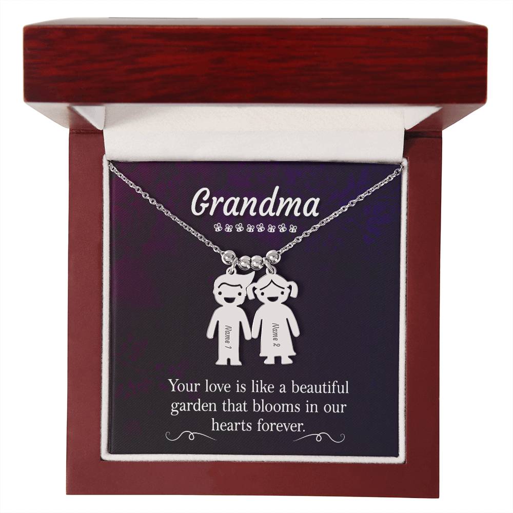 Grandma, Your Love Is Like A Beautiful Garden That Blooms In Our Hearts Forever - Kid Charm Necklace (w/MC) - Gift for Grandma