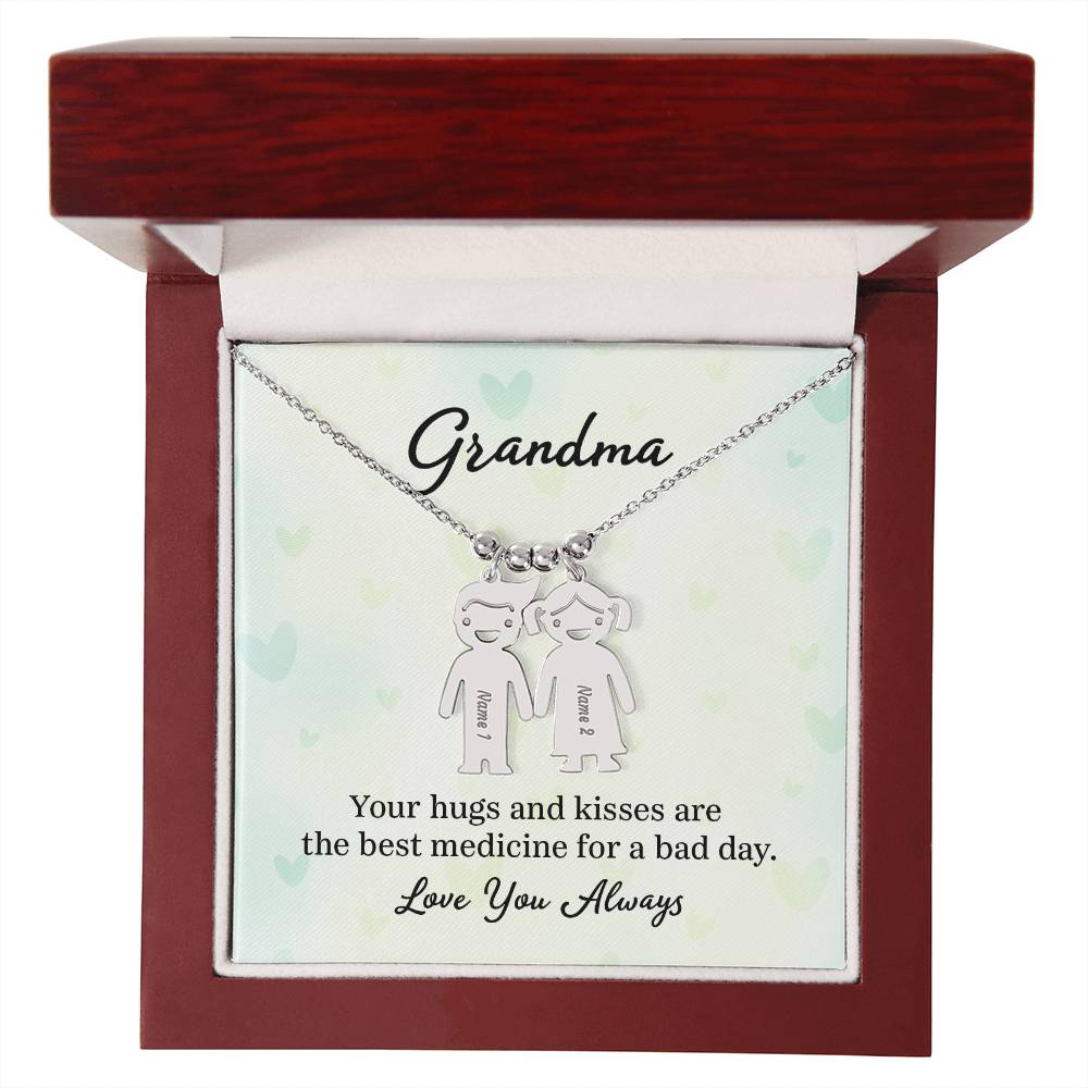 Grandma, Your Hugs &amp; Kisses Are The Best Medicine For A Bad Day – Kid Charm Necklace – Gift for Grandma