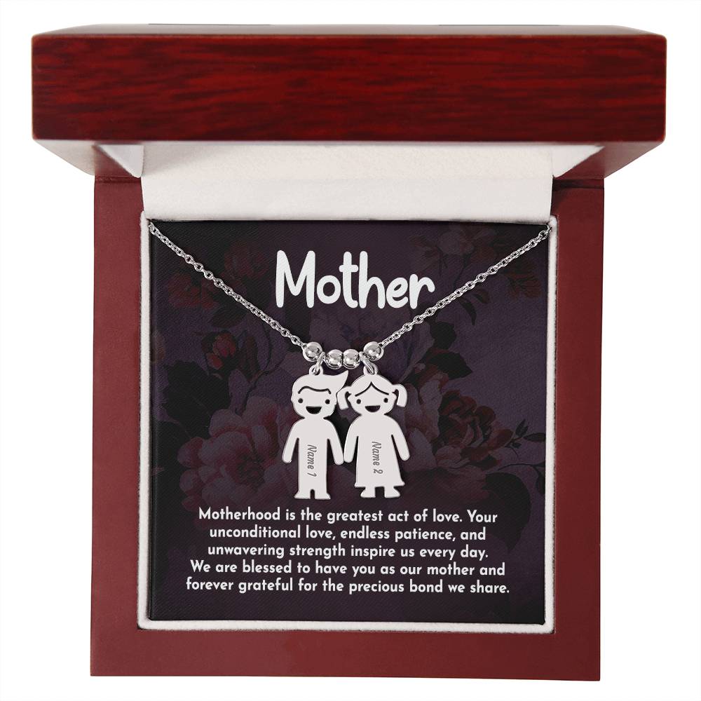 Mother, Motherhood Is The Greatest Act Of Love - Kid Charm Necklace (w/MC) - Gift for Mom