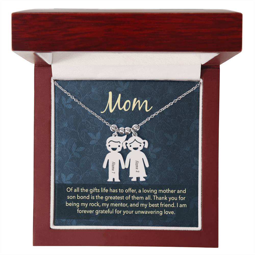 Mom, Of All The Gifts Life Has To Offer, A Loving Mother & Son Bond Is The Greatest Of Them All - Kid Charm Necklace (w/MC) - Gift for Mom