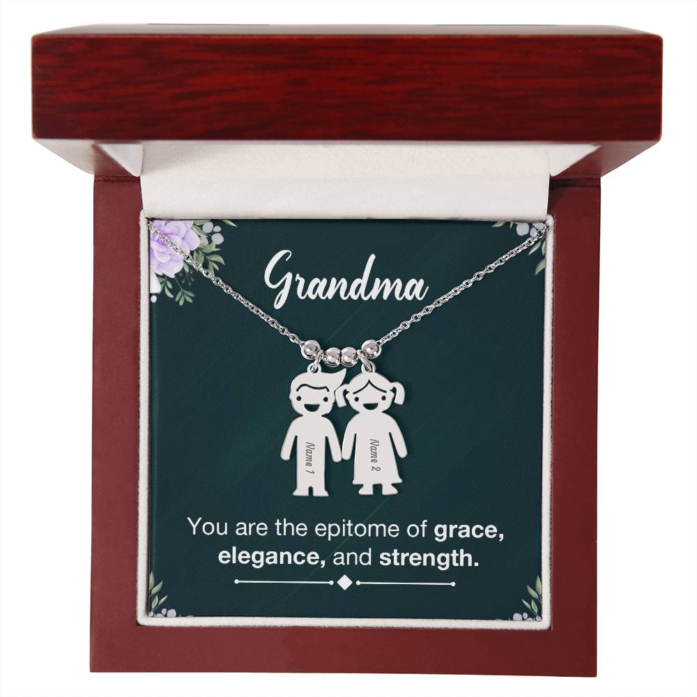 Grandma, You Are The Epitome Of Grace, Elegance, &amp; Strength – Kid Charm Necklace – Gift for Grandma