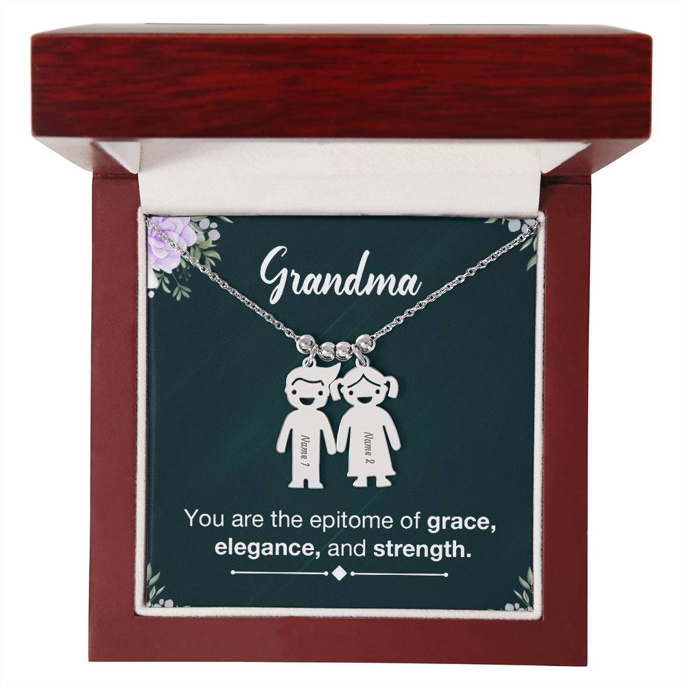 Grandma, You Are The Epitome Of Grace, Elegance, & Strength - Kid Charm Necklace (w/MC) - Gift for Grandma