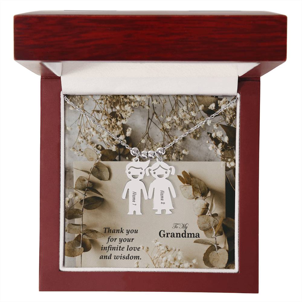 To My Grandma, Thank You For Your Infinite Love &amp; Wisdom Kid Charm Necklace – Gift for Grandma