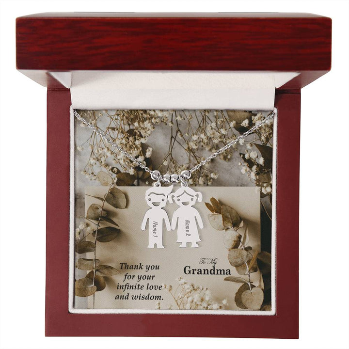 To My Grandma, Thank You For Your Infinite Love &amp; Wisdom Kid Charm Necklace – Gift for Grandma