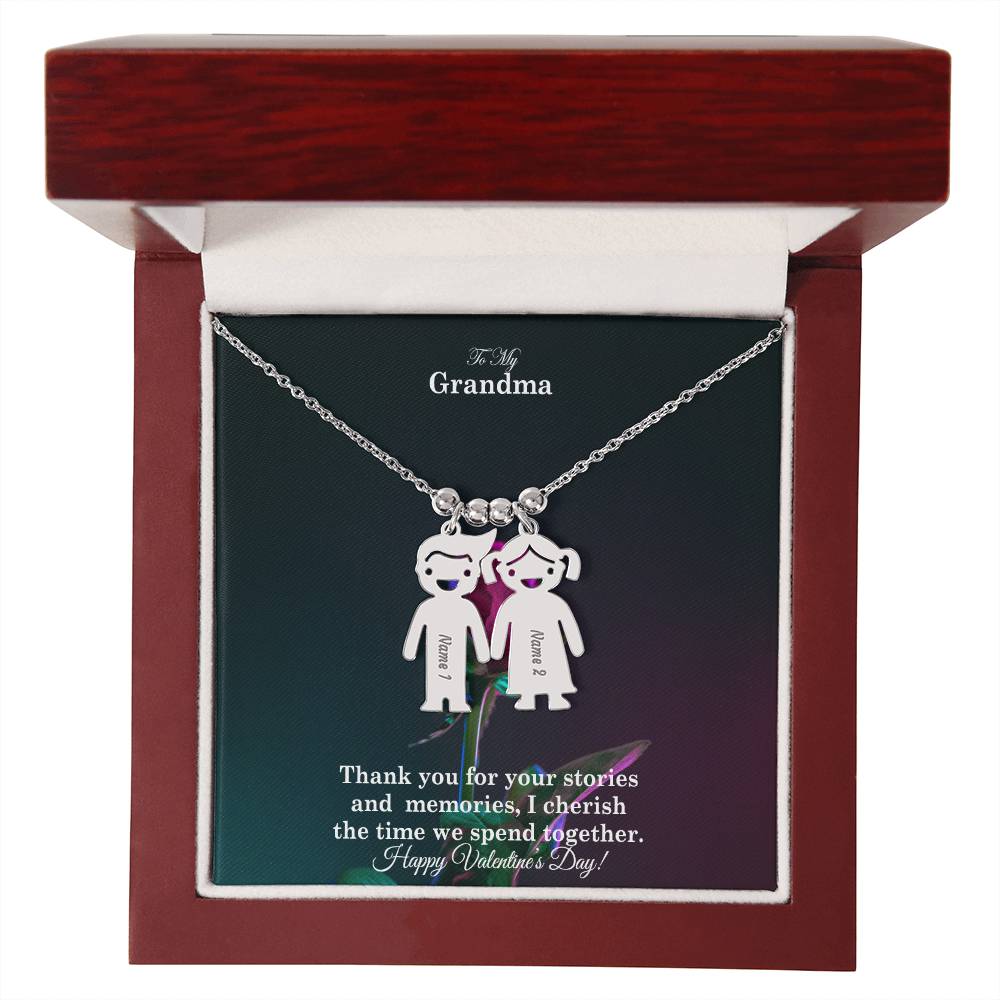 To My Grandma, Thank You For Your Stories And Memories, I Cherish The Time We Spend Together Kid Charm Necklace – Gift for Grandma