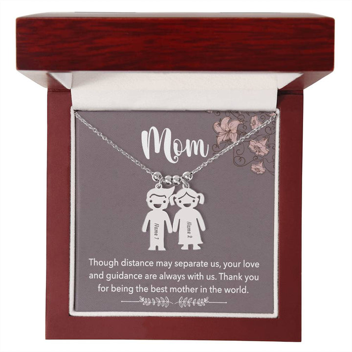 Mom, Though Distance May Separate Us, Your Love &amp; Guidance Are Always With Us Kid Charm Necklace – Gift for Mom
