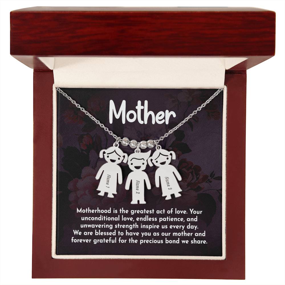 Mother, Motherhood Is The Greatest Act Of Love - Kid Charm Necklace (w/MC) - Gift for Mom