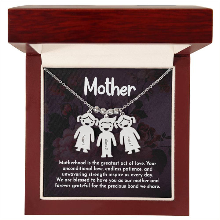 Mother, Motherhood Is The Greatest Act Of Love Kid Charm Necklace – Gift for Mom