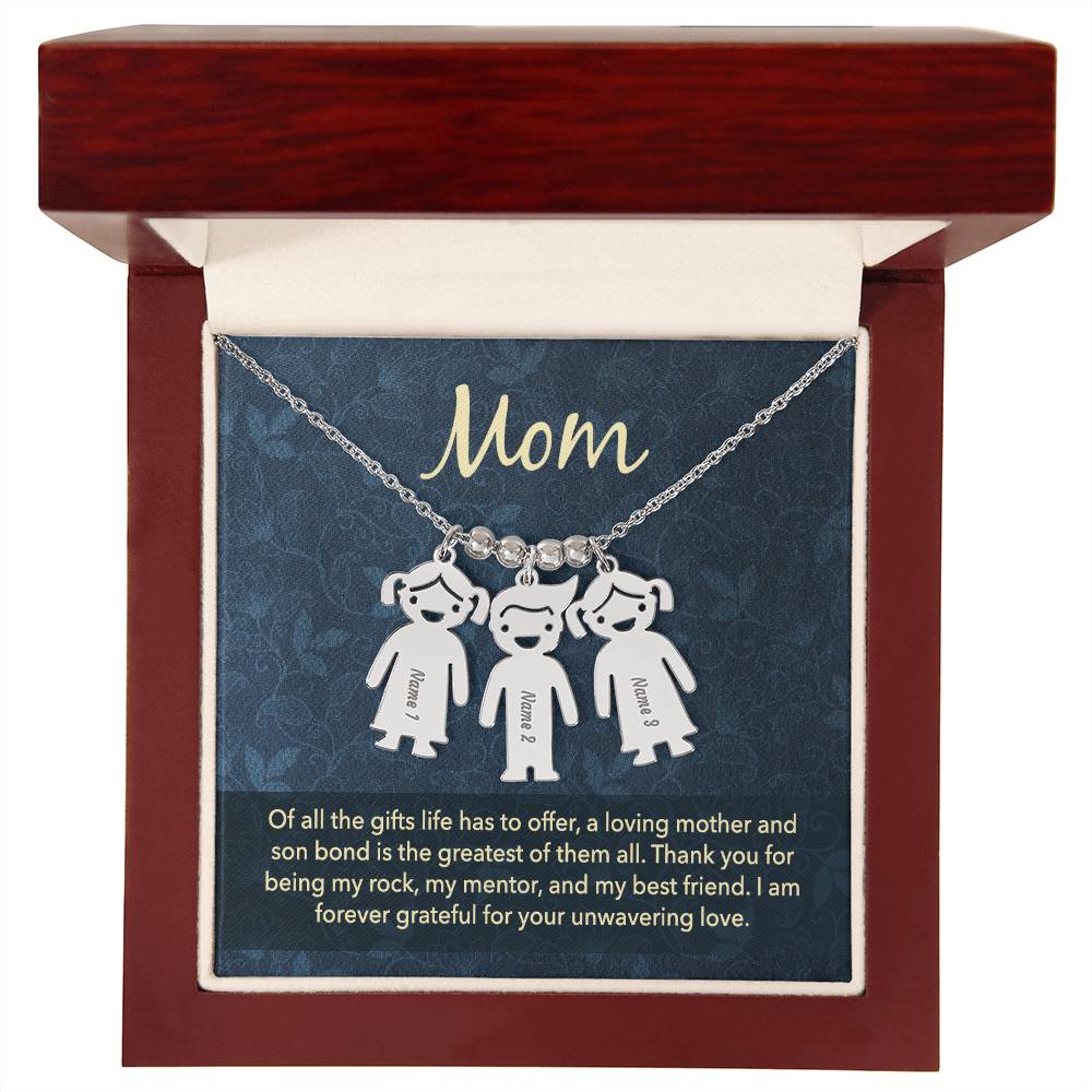 Mom, Of All The Gifts Life Has To Offer, A Loving Mother & Son Bond Is The Greatest Of Them All - Kid Charm Necklace (w/MC) - Gift for Mom