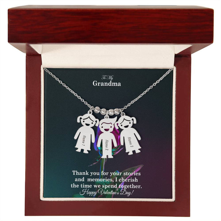 To My Grandma, Thank You For Your Stories And Memories, I Cherish The Time We Spend Together Kid Charm Necklace – Gift for Grandma