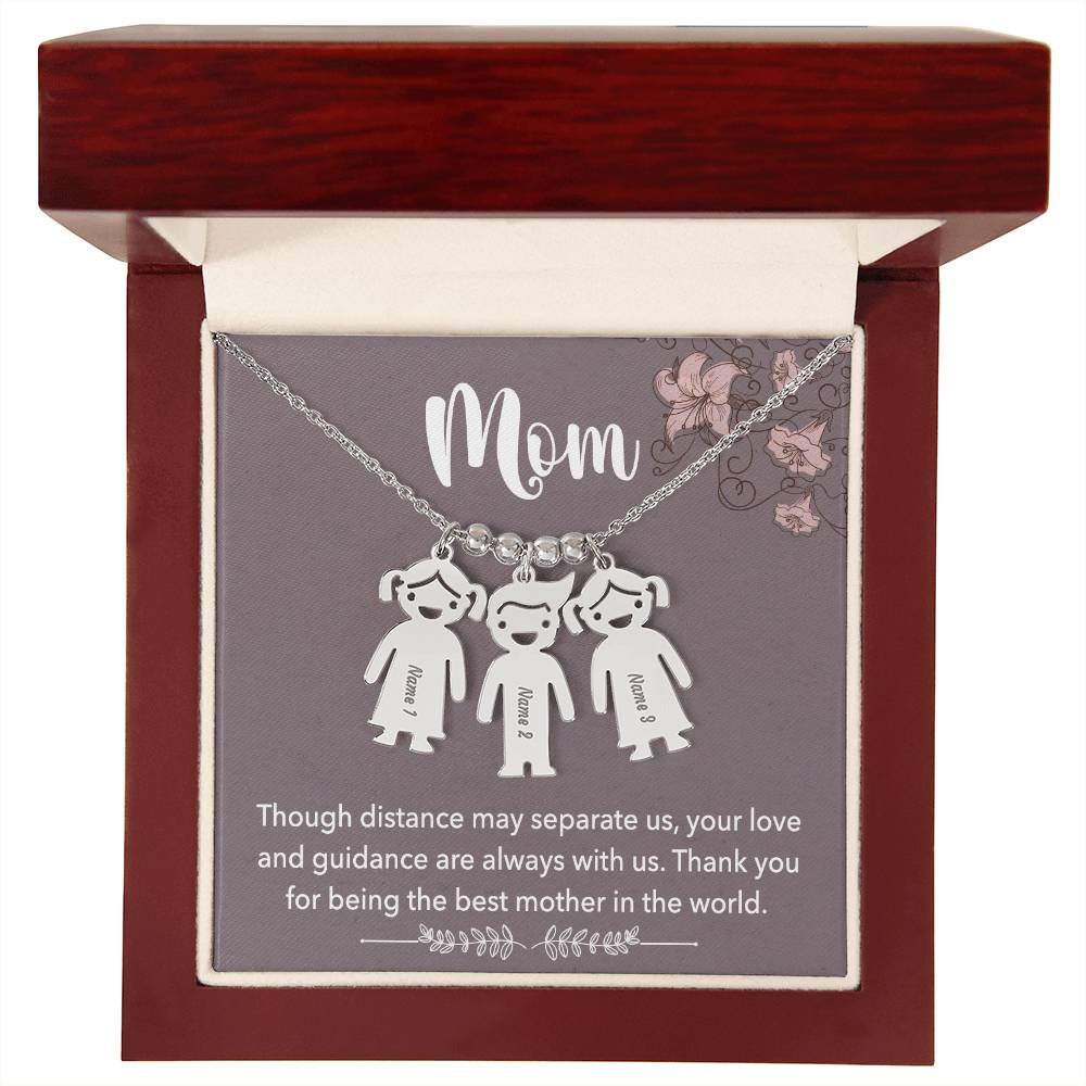 Mom, Though Distance May Separate Us, Your Love & Guidance Are Always With Us - Kid Charm Necklace (w/MC) - Gift for Mom