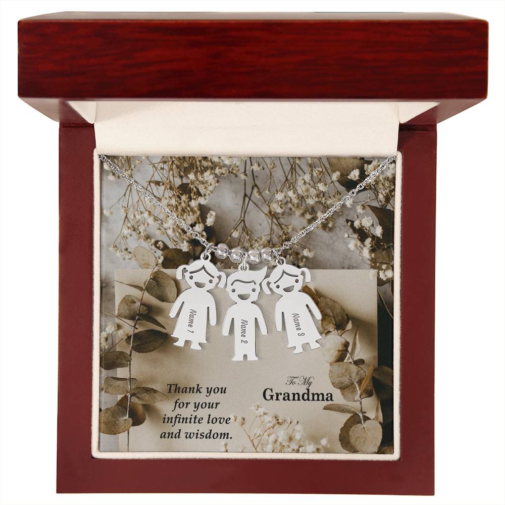 To My Grandma, Thank You For Your Infinite Love & Wisdom - Kid Charm Necklace (w/MC) - Gift for Grandma