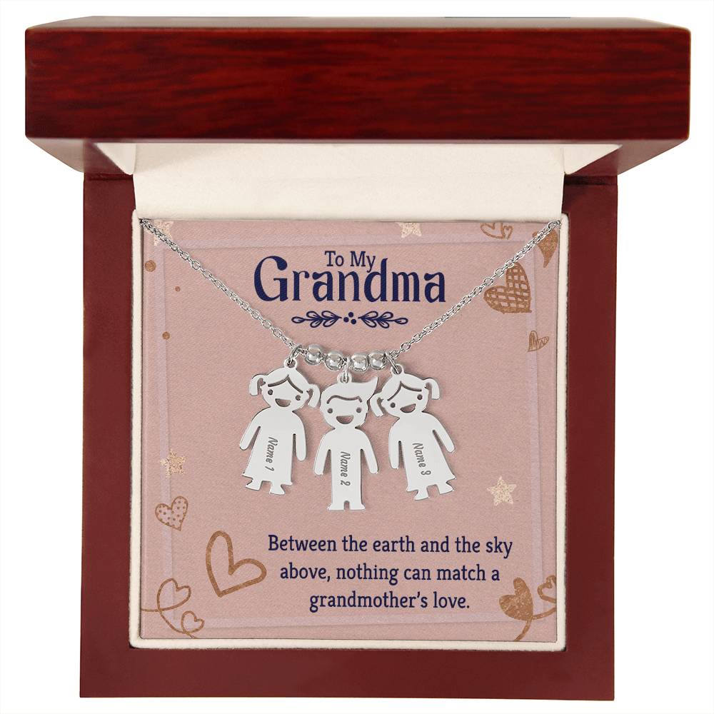 To My Grandma, Between The Earth & The Sky Above, Nothing Can Match A Grandmother's Love - Kid Charm Necklace (w/MC) - Gift for Grandma