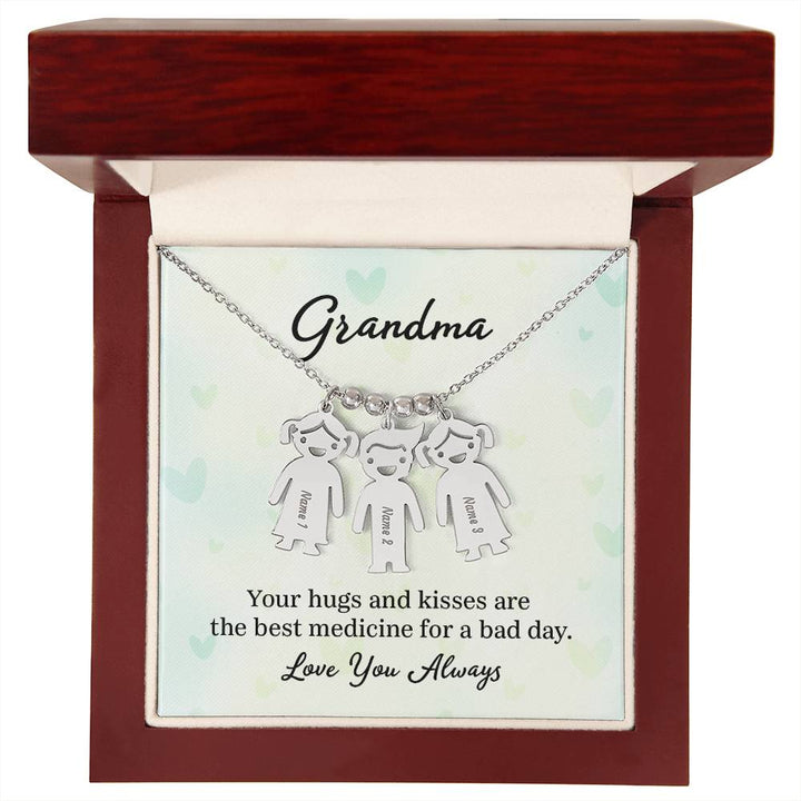 Grandma, Your Hugs &amp; Kisses Are The Best Medicine For A Bad Day – Kid Charm Necklace – Gift for Grandma