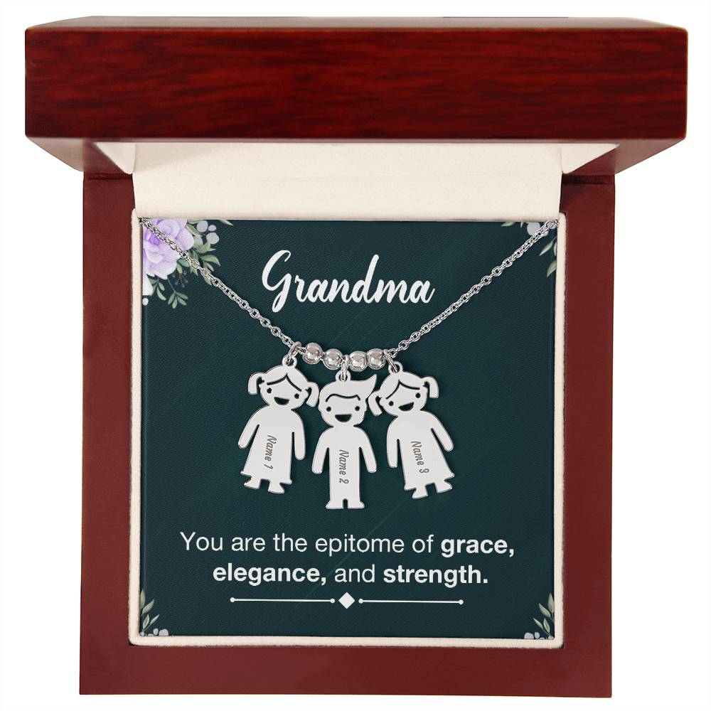 Grandma, You Are The Epitome Of Grace, Elegance, &amp; Strength – Kid Charm Necklace – Gift for Grandma