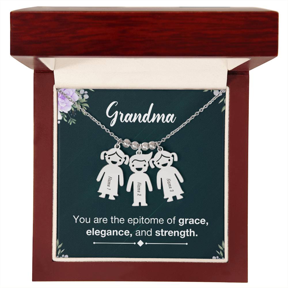 Grandma, You Are The Epitome Of Grace, Elegance, & Strength - Kid Charm Necklace (w/MC) - Gift for Grandma