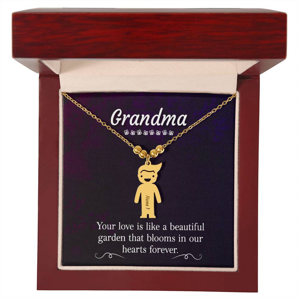 Grandma, Your Love Is Like A Beautiful Garden That Blooms In Our Hearts Forever - Kid Charm Necklace (w/MC) - Gift for Grandma