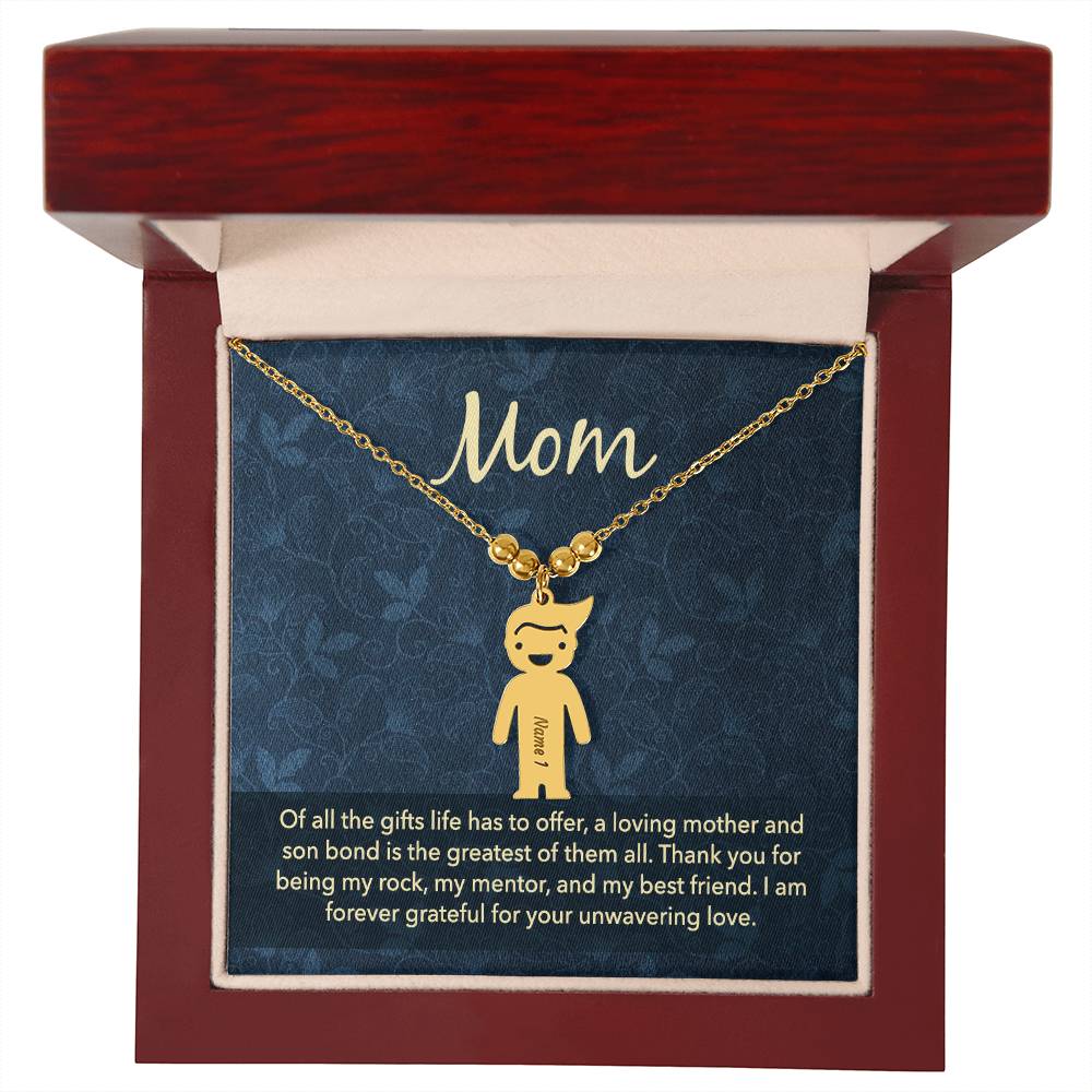 Mom, Of All The Gifts Life Has To Offer, A Loving Mother & Son Bond Is The Greatest Of Them All - Kid Charm Necklace (w/MC) - Gift for Mom