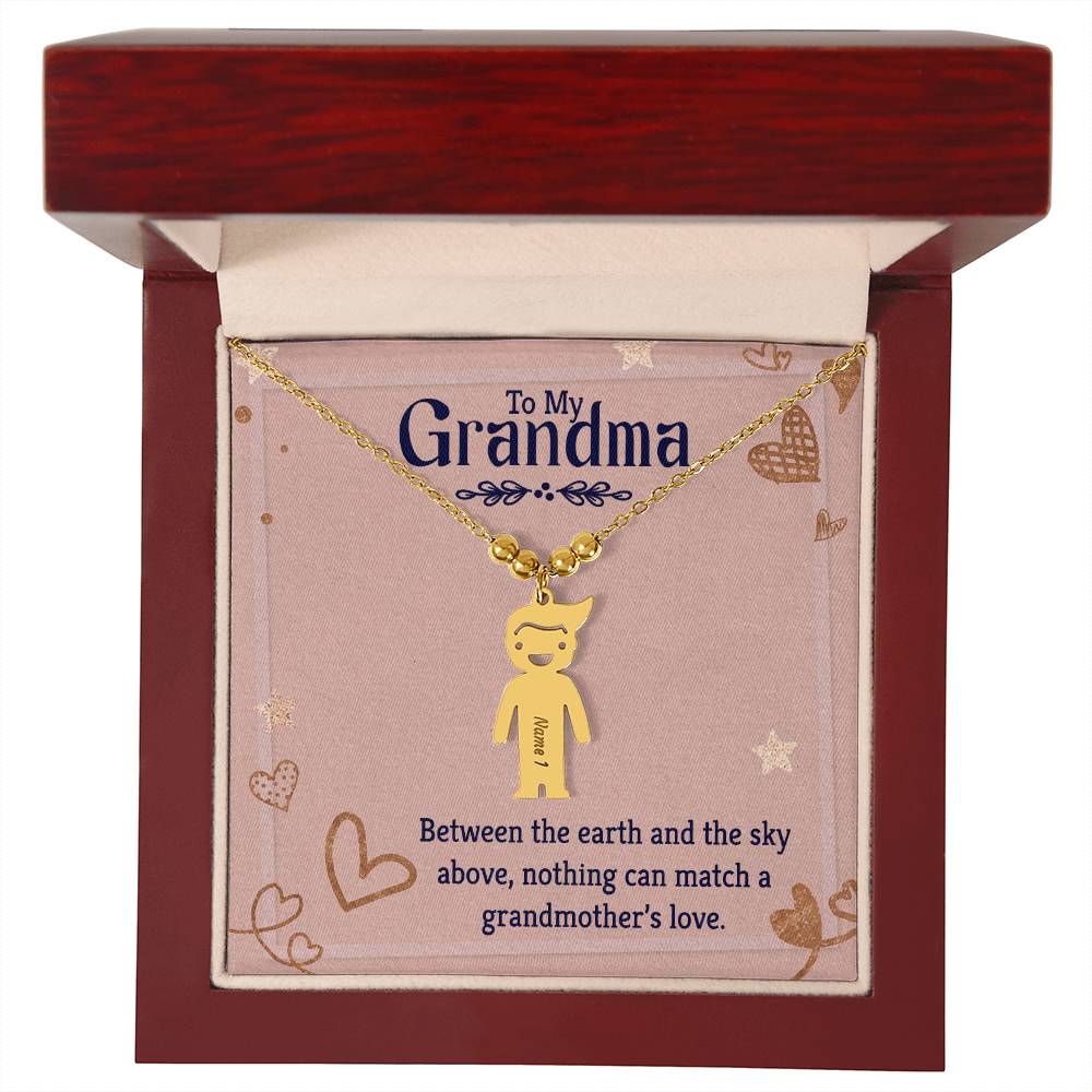 To My Grandma, Between The Earth & The Sky Above, Nothing Can Match A Grandmother's Love - Kid Charm Necklace (w/MC) - Gift for Grandma