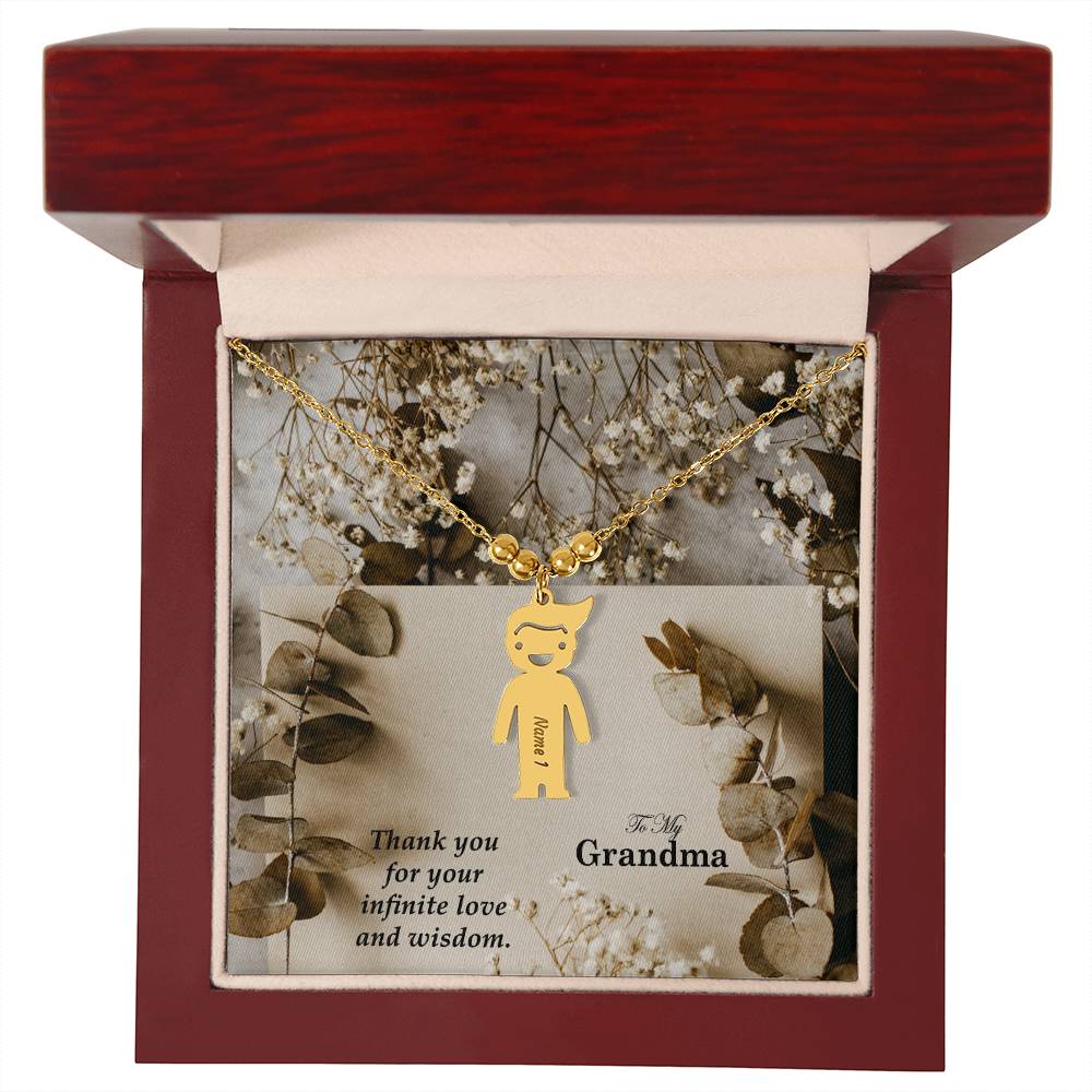 To My Grandma, Thank You For Your Infinite Love & Wisdom - Kid Charm Necklace (w/MC) - Gift for Grandma