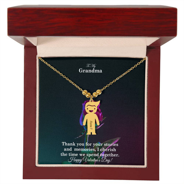 To My Grandma, Thank You For Your Stories And Memories, I Cherish The Time We Spend Together Kid Charm Necklace – Gift for Grandma
