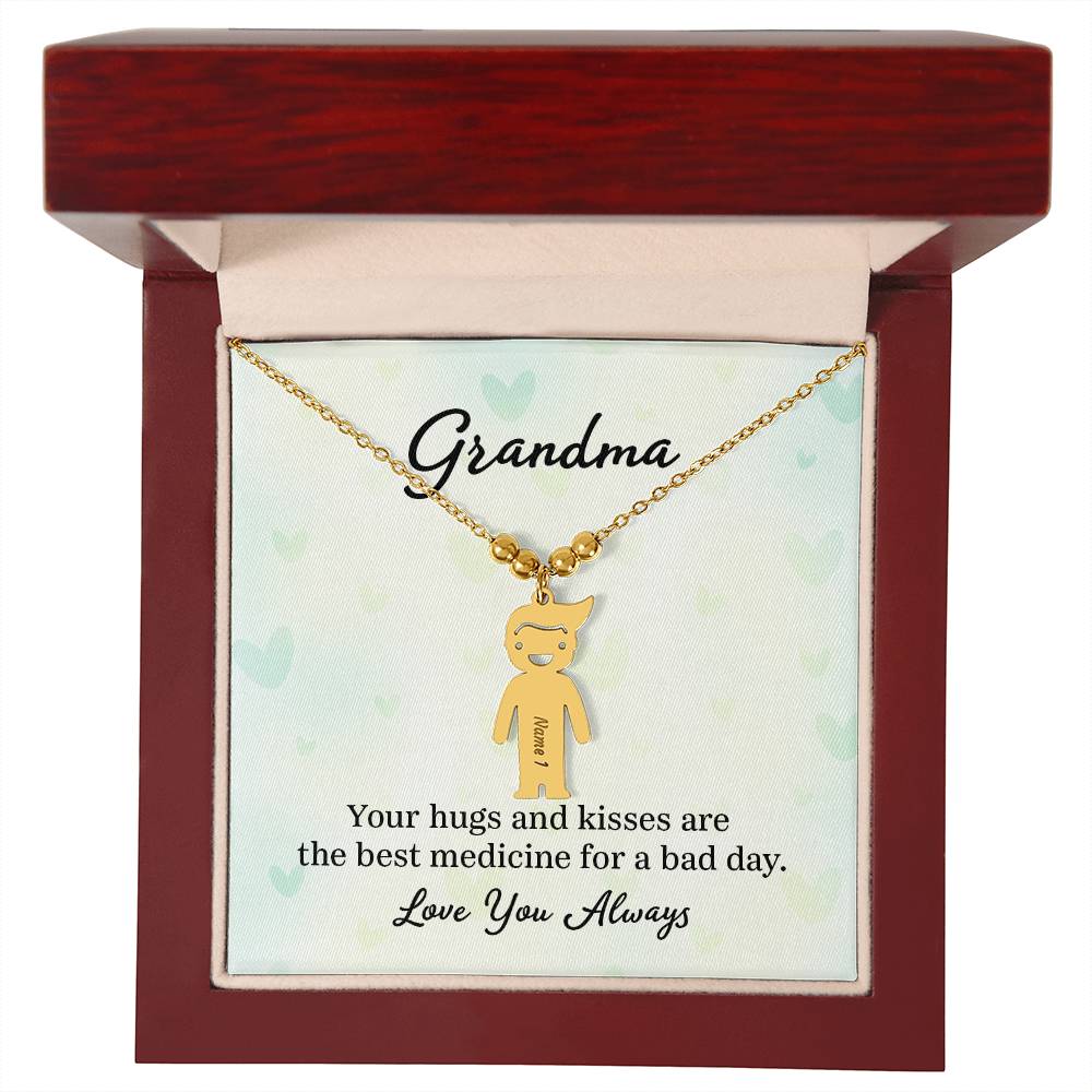 Grandma, Your Hugs &amp; Kisses Are The Best Medicine For A Bad Day – Kid Charm Necklace – Gift for Grandma