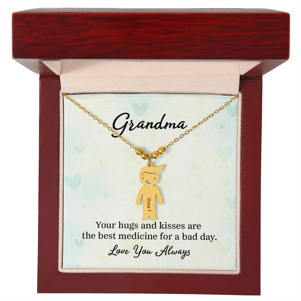 Grandma, Your Hugs & Kisses Are The Best Medicine For A Bad Day - Kid Charm Necklace (w/MC) - Gift for Grandma