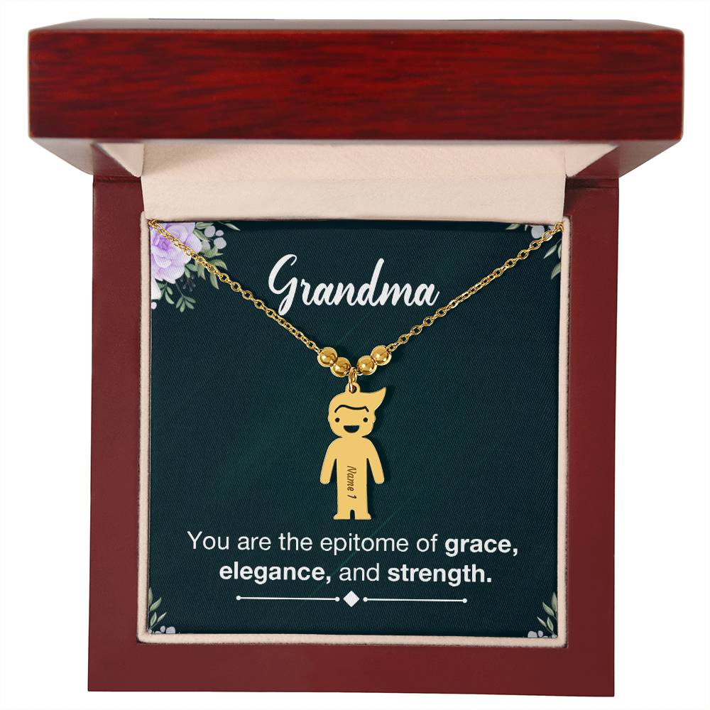 Grandma, You Are The Epitome Of Grace, Elegance, & Strength - Kid Charm Necklace (w/MC) - Gift for Grandma