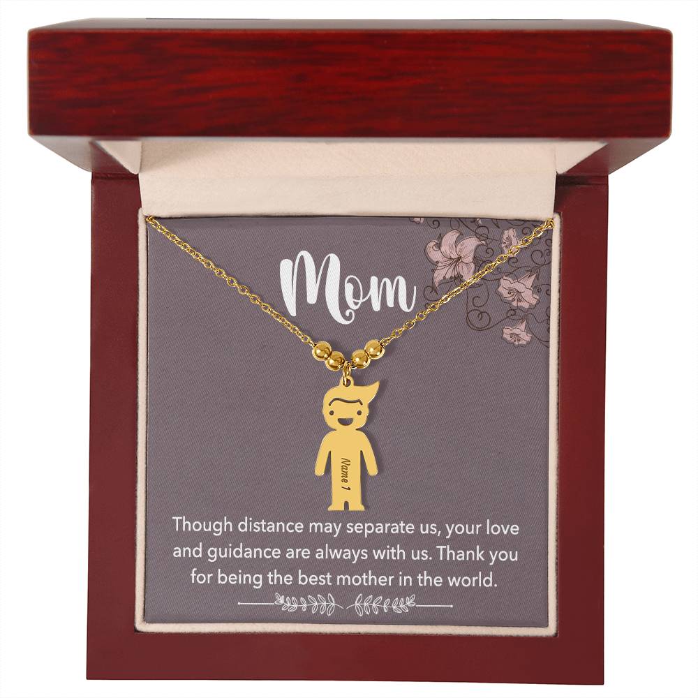 Mom, Though Distance May Separate Us, Your Love & Guidance Are Always With Us - Kid Charm Necklace (w/MC) - Gift for Mom