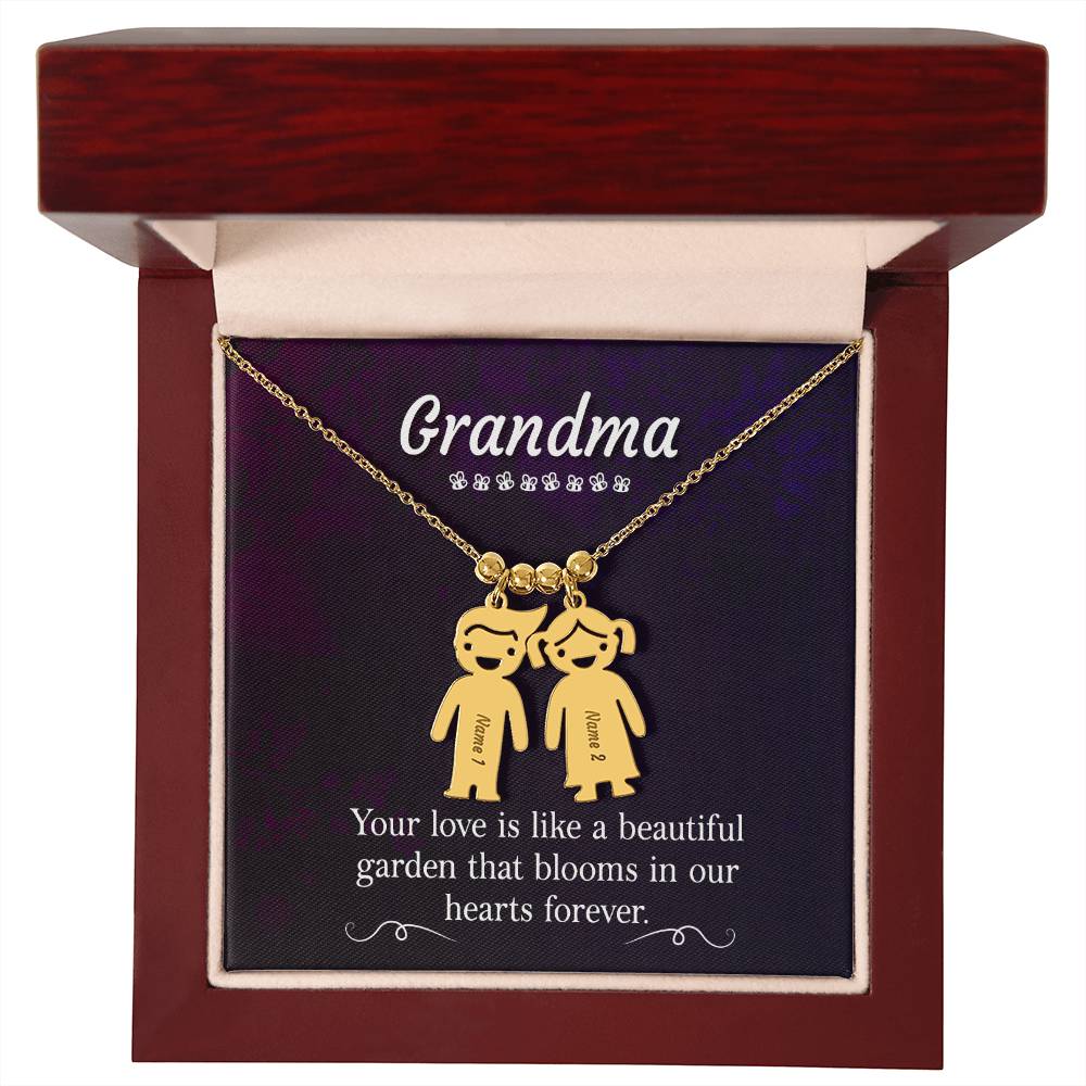 Grandma, Your Love Is Like A Beautiful Garden That Blooms In Our Hearts Forever Kid Charm Necklace – Gift for Grandma
