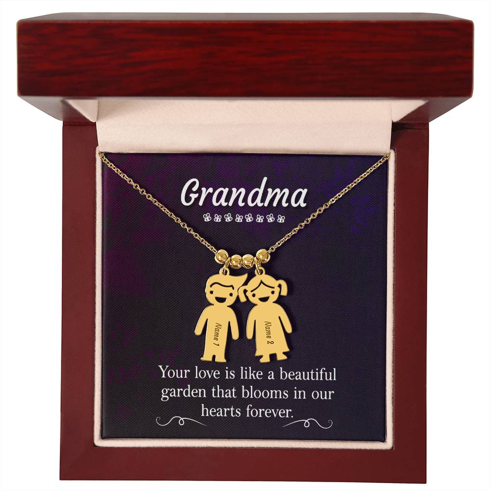 Grandma, Your Love Is Like A Beautiful Garden That Blooms In Our Hearts Forever - Kid Charm Necklace (w/MC) - Gift for Grandma