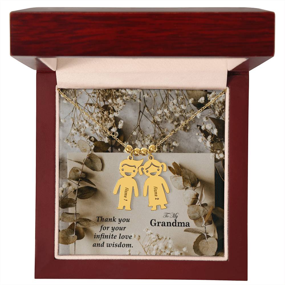 To My Grandma, Thank You For Your Infinite Love &amp; Wisdom Kid Charm Necklace – Gift for Grandma
