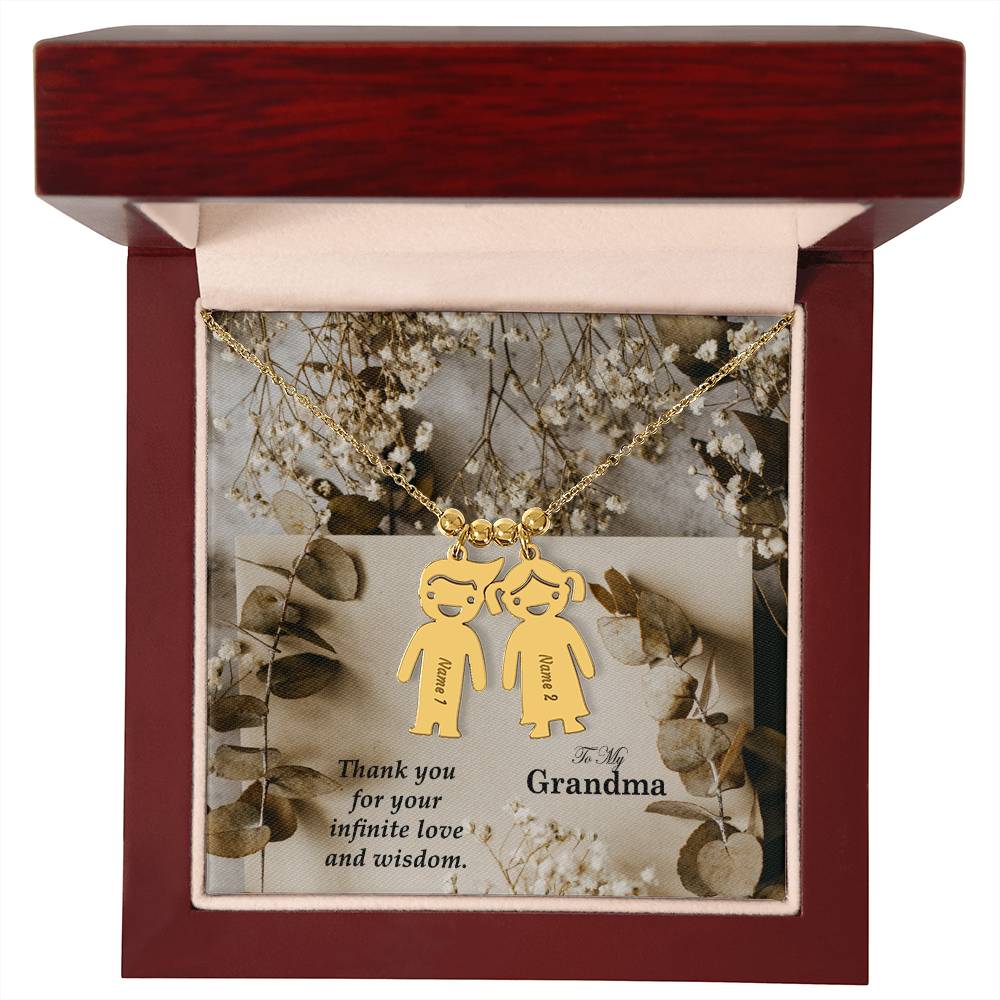 To My Grandma, Thank You For Your Infinite Love & Wisdom - Kid Charm Necklace (w/MC) - Gift for Grandma