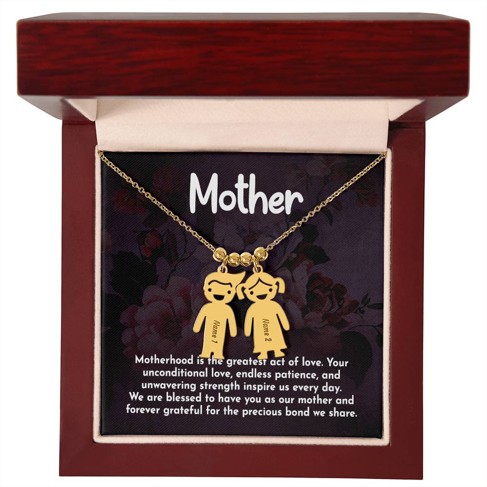 Mother, Motherhood Is The Greatest Act Of Love - Kid Charm Necklace (w/MC) - Gift for Mom