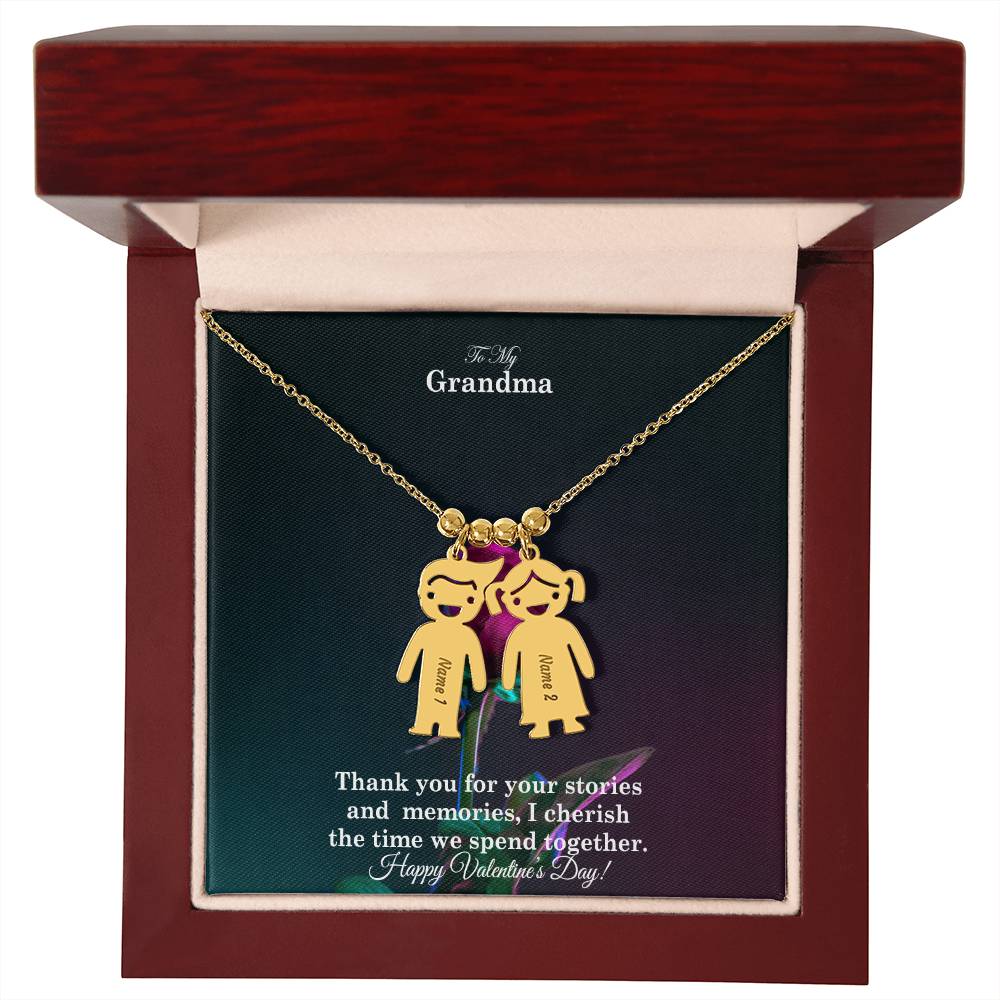 To My Grandma, Thank You For Your Stories And Memories, I Cherish The Time We Spend Together Kid Charm Necklace – Gift for Grandma